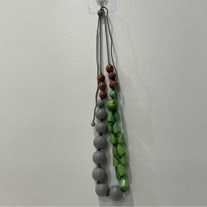 Handcrafted Decouture Necklace Green & Grey Wooden Beads Made in the Philippines